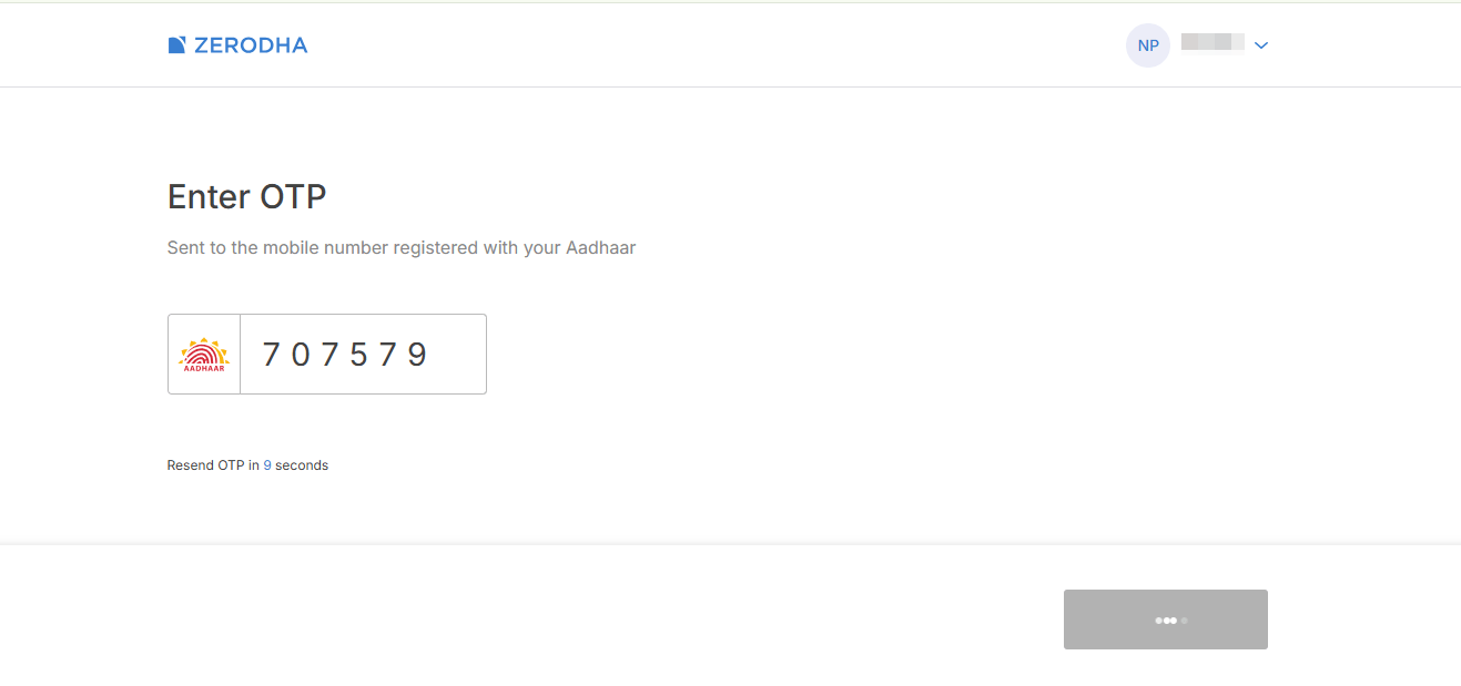 zerodha-aadhar-otp Aadhaar OTP verification in Zerodha Demat account process
