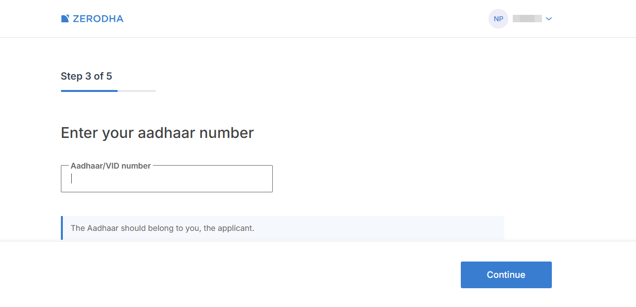 zerodha-aadhar-verification Aadhaar verification step in Zerodha account opening process