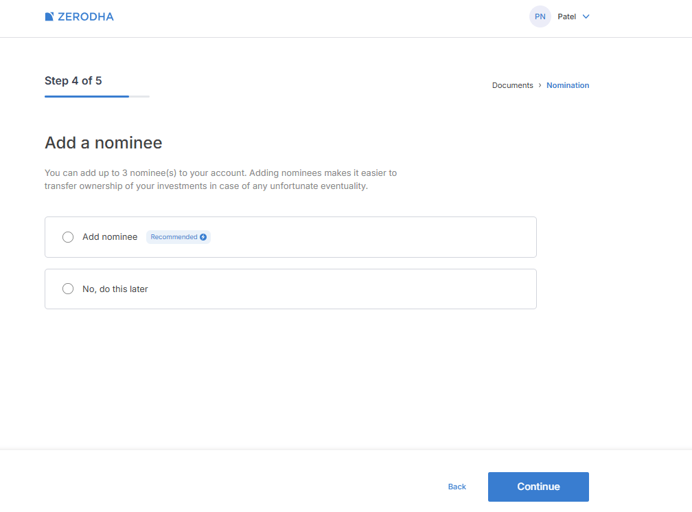 zerodha-add-nominee Add nominee in Zerodha account opening process