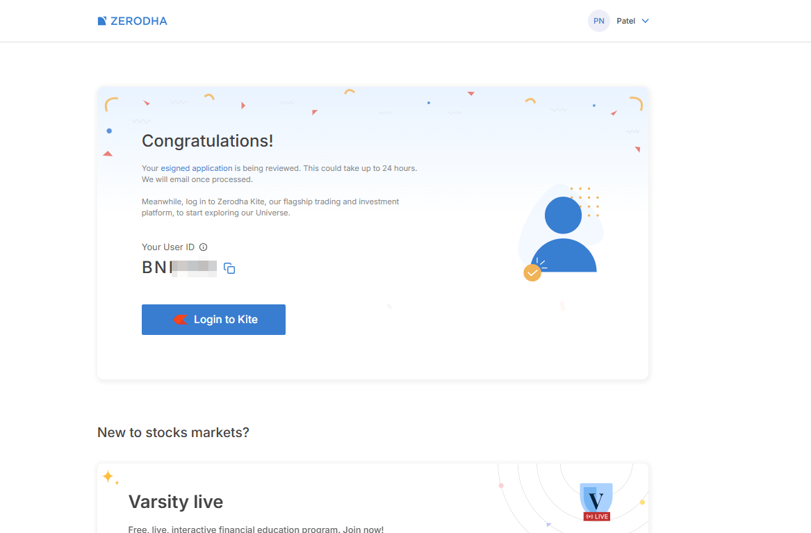 zerodha-application-submitted Zerodha account opening application submitted successfully