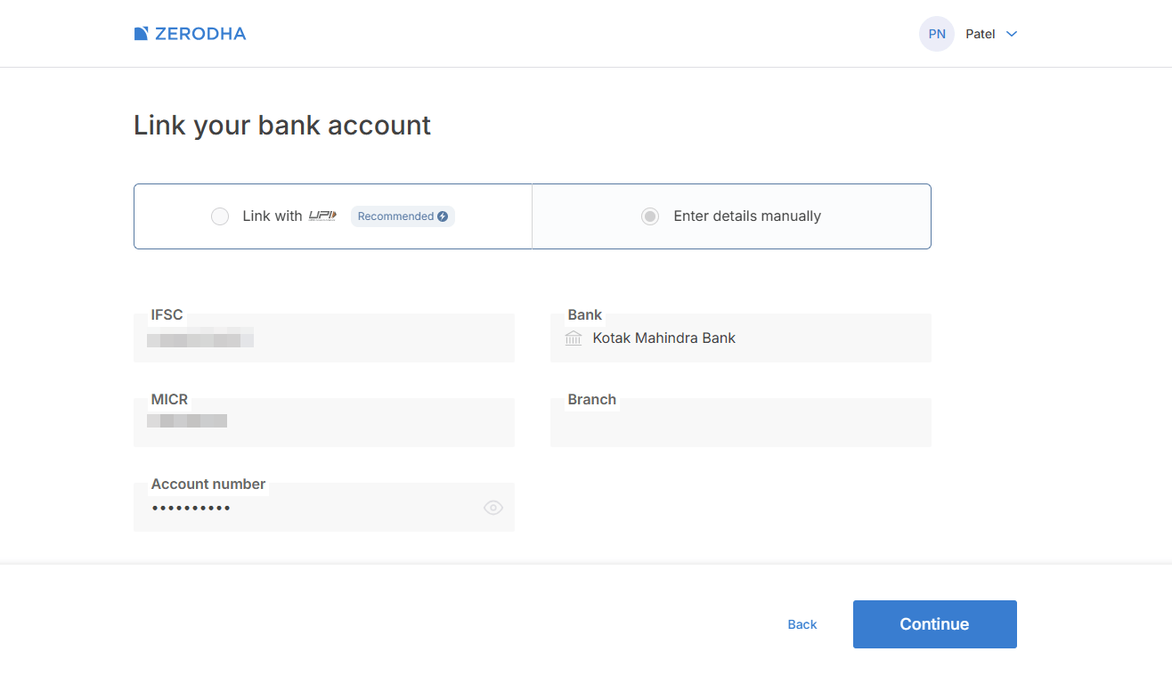 zerodha-bank-details-verified Verified bank details