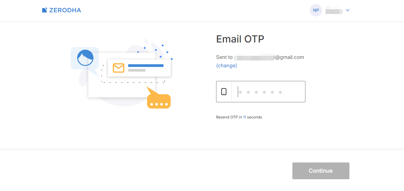 zerodha-email-otp Email OTP verification during Zerodha Demat account opening
