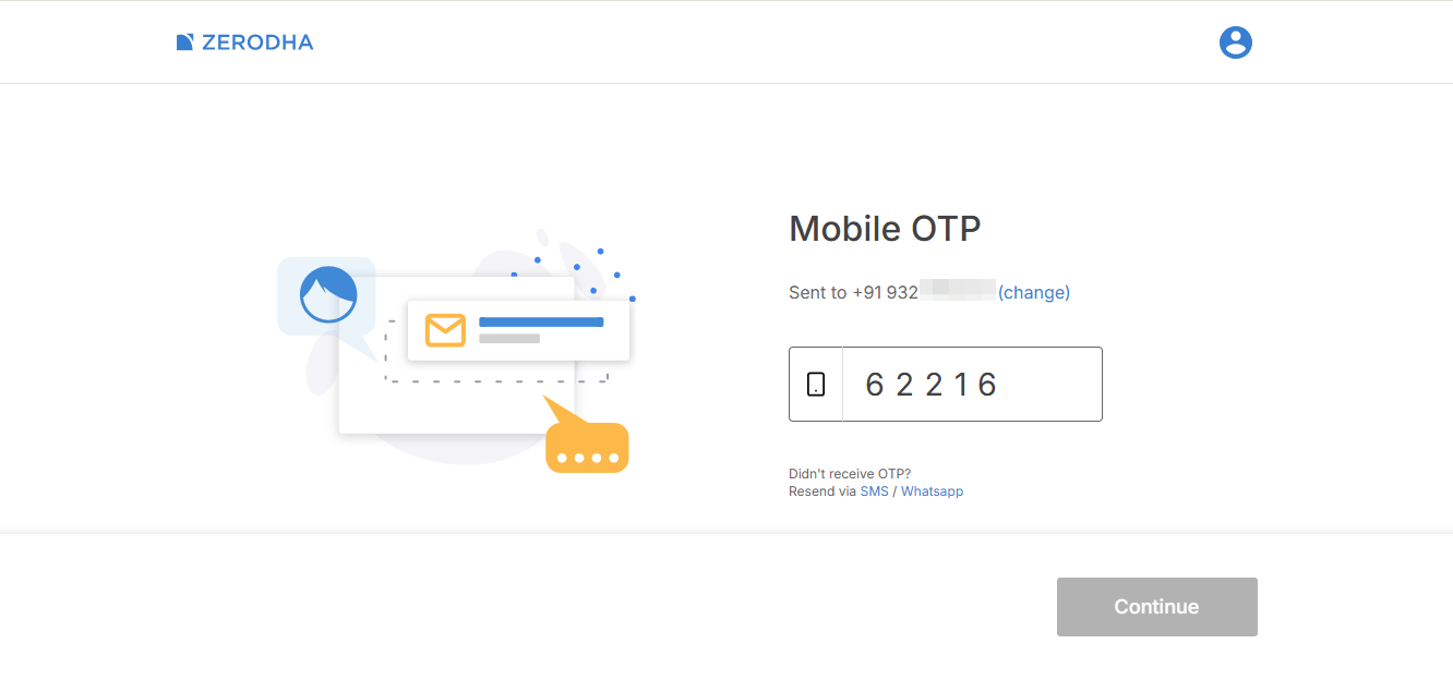 zerodha-mobile-otp-verification Zerodha OTP verification process for Demat account opening