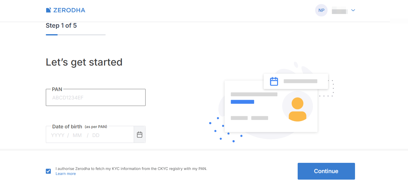 zerodha-pan-card-details PAN card details page in Zerodha account opening process