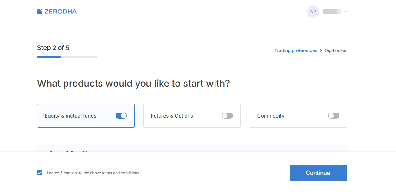 zerodha-trading-segment-selection Select equity and mutual funds option in Zerodha account opening
